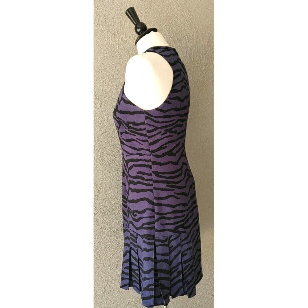 Rebecca Taylor Zebra Print Halter Style Pleated Bottom Dress Indigo/Black Size 6 - Picture 7 of 8